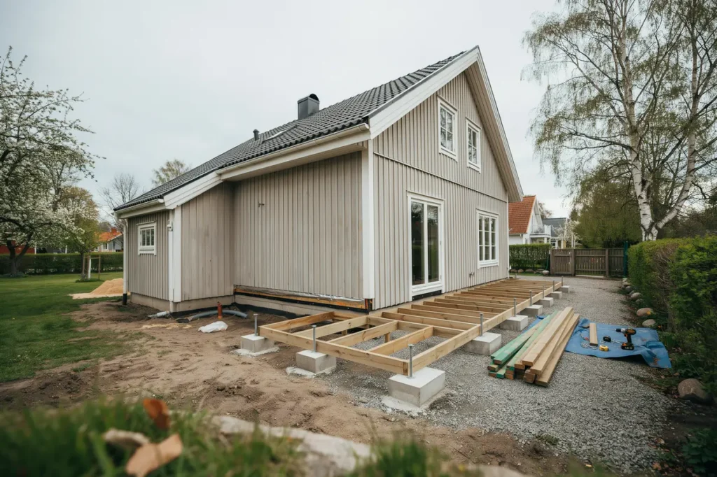 altanbygge vid villa r tt grund inf stning mot fasad och materialval f r en h llbar uteplats