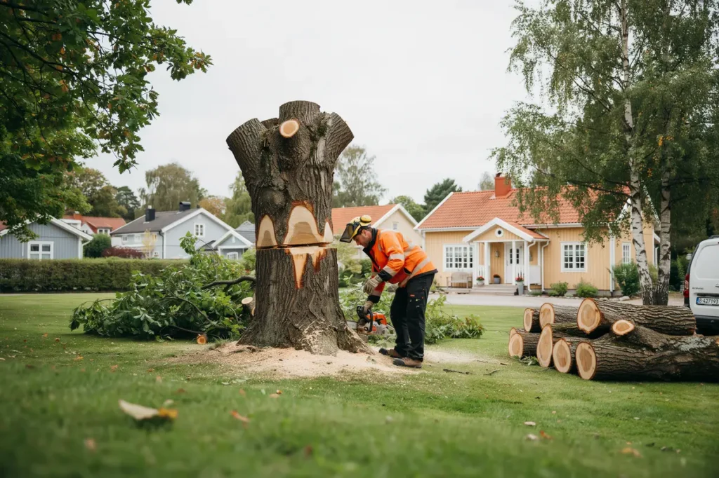 avancerad sektionsf llning av stora tr d i margretelund kersberga